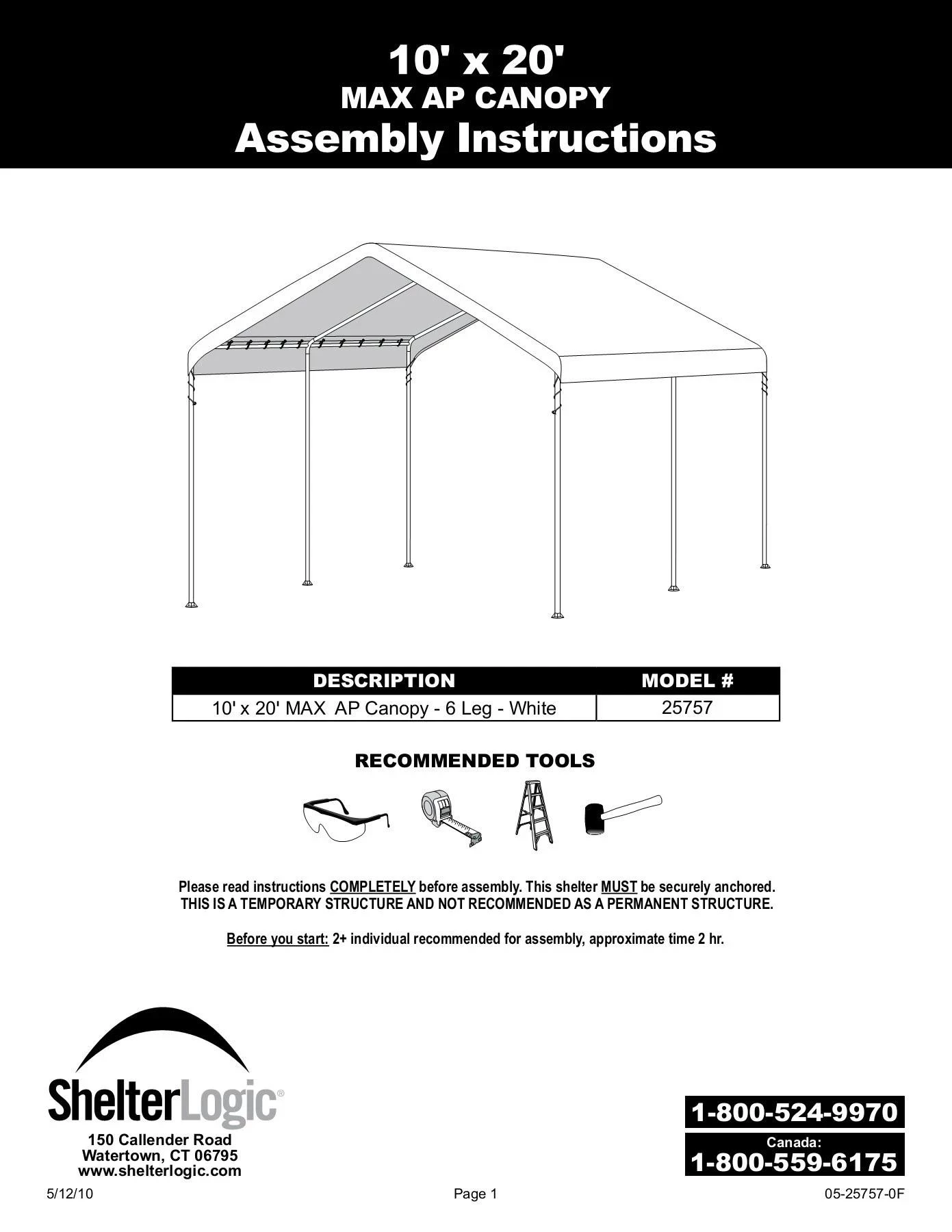 shelterlogic max ap canopy 10×20 instructions